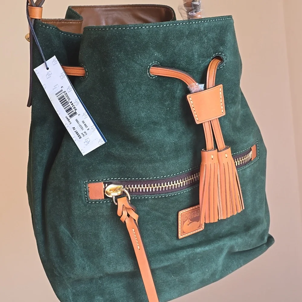 Dooney & Bourke Green Suede Bucket Bag - Picture 14 of 16